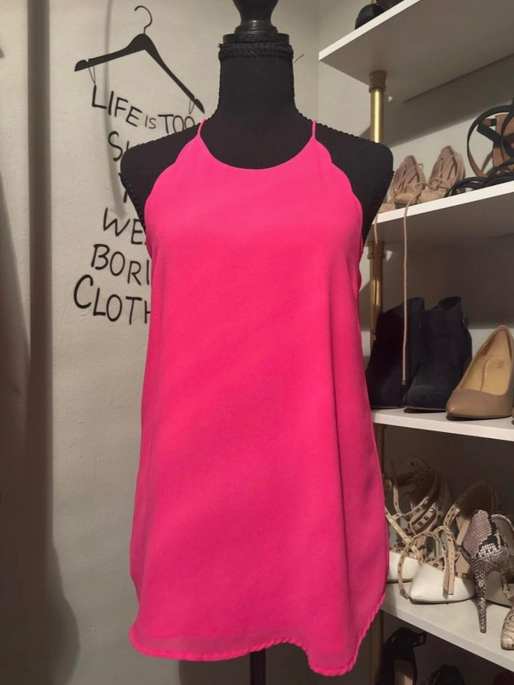 Naked Zebra Hot Pink Halter Mini Dress